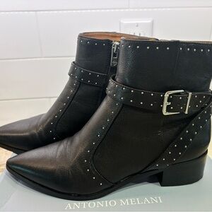 ANTONIO MELANI Black Ankle Boots with Silver Buckle